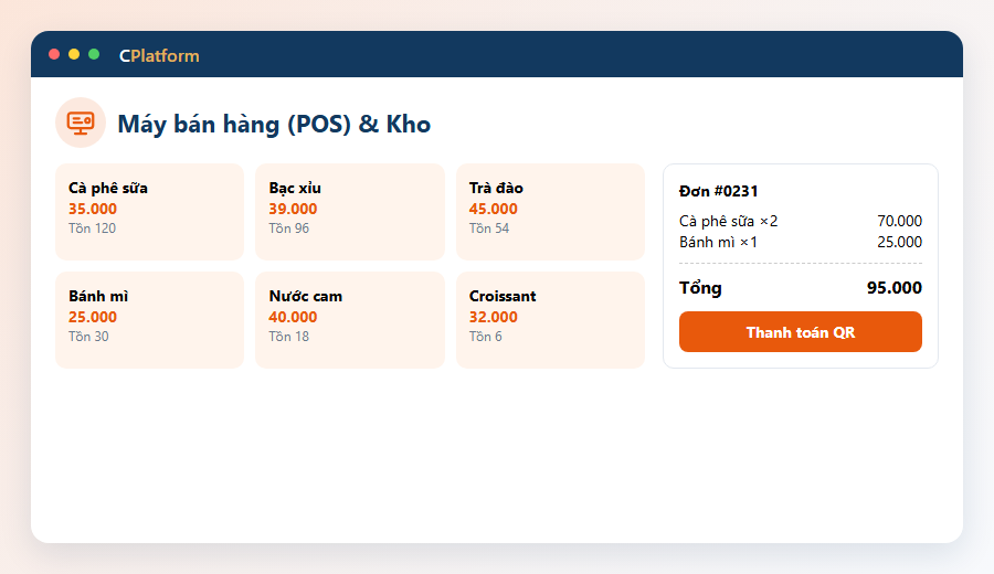 Máy bán hàng (POS) & Kho — Ảnh minh hoạ màn hình — số liệu mẫu.