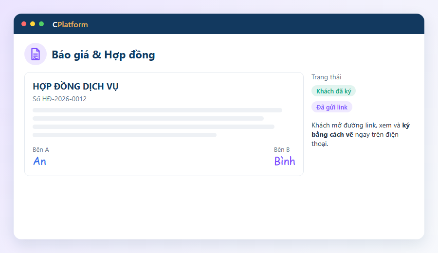 Báo giá & Hợp đồng — Ảnh minh hoạ màn hình — số liệu mẫu.