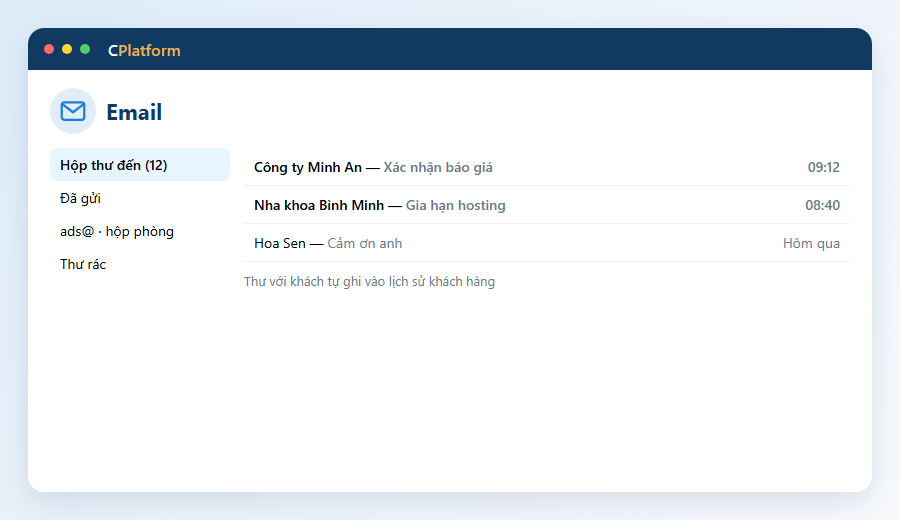 Email — Ảnh minh hoạ màn hình — số liệu mẫu.