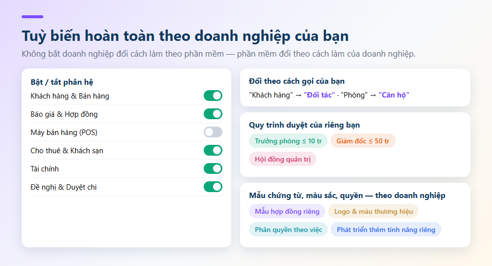 Không chỉ có 12 phân hệ — làm theo yêu cầu riêng của bạn